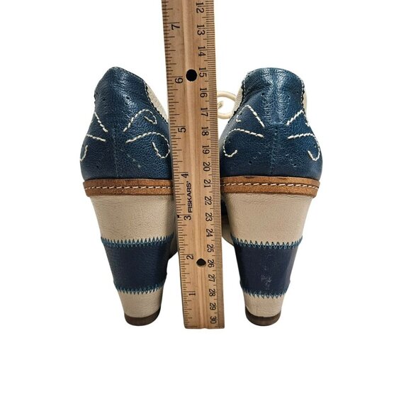 Anthropologie Pilcro Letterpress Leather Peep Toe Brighton Oxford Wedges Retro 8 - Picture 3 of 14